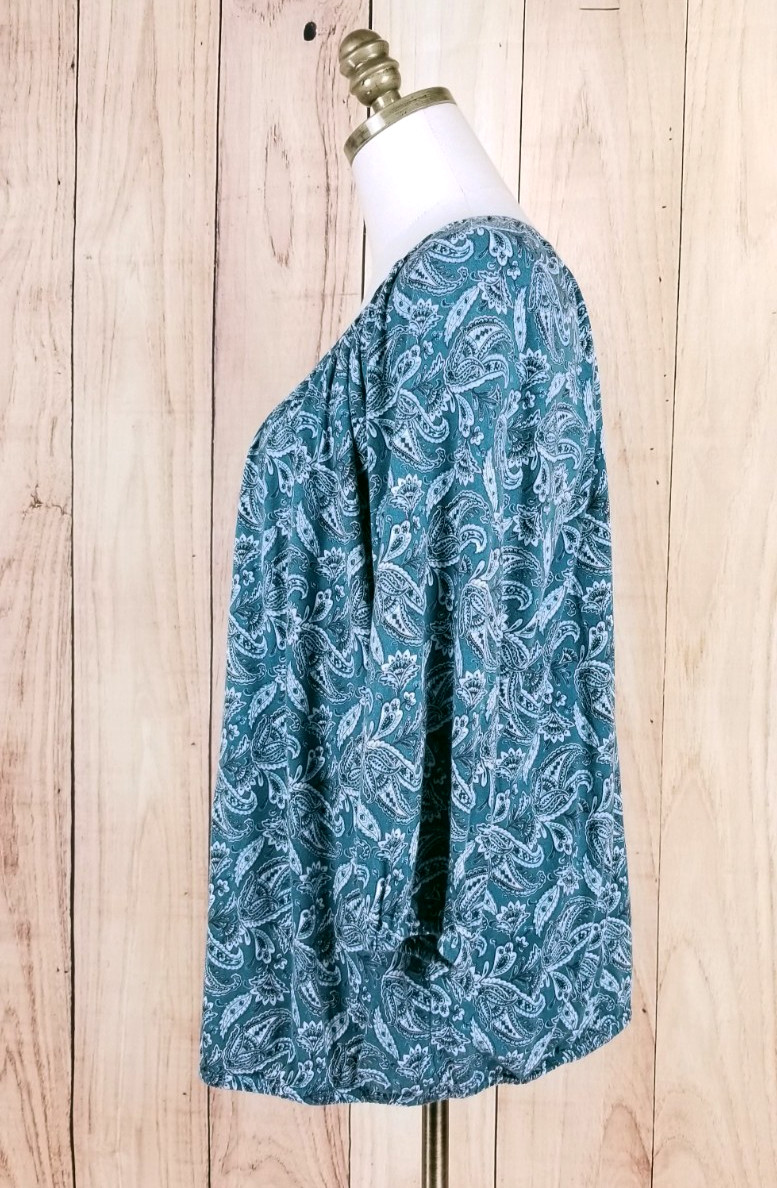 Michael Kors Women's Size 1X Blue Teal Paisley 3/4 Sleeve Boho Blouse thumbnail 3