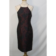 Vera Wang Burgundy Wine Plum Black Lace embellished Cocktail dress sz 6