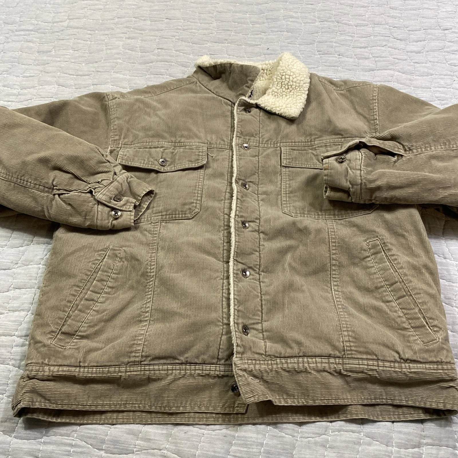 Dickies Jacket Mens XL Beige Corduroy Sherpa Lined Bomber Workwear Snap Front