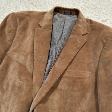 Saddlebred Corduroy Sport Coat Blazer 46L Brown Tan Two Button Gingham Lined