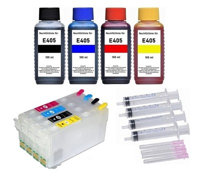   Nachfüllbare Patronen + Tinte kompatibel mit Epson 405XL für WF-7835 WF-7840
