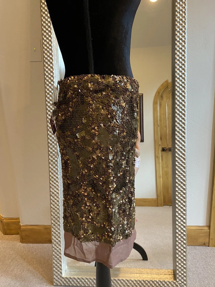 Falda Gold Hawk Lentejuelas Cuentas Pesadas Hasta la Rodilla EE. UU. XS Foto 3 de 4