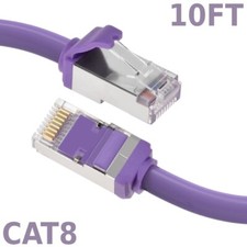 10FT Ethernet LAN Network Cat8 RJ45 S/FTP Cable Shielded Cord 28AWG 2GHz Purple