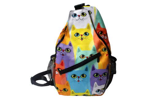 Colorful Cats Backpack Sling Bag Crossbody Chest Bag Travel Hiking Comfort NEW - Picture 1 of 7