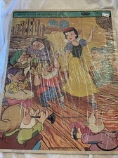 VTG Snow White 7 Dwarfs' Dancing Frame Tray Puzzle Disney Whitman 4538