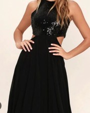 NWT Lulus Black Sequined Dress Size Medium Party Evening Midi Brand New