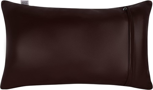 Stylish Lambskin Leather Brown Antique Plain Pillow Cover For LivingRoom Bedroom - Picture 3 of 7
