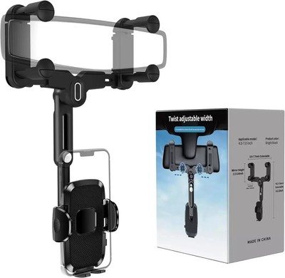 Rear View Mirror Phone Holder, Rotatable and Retractable Phone Holder for Car