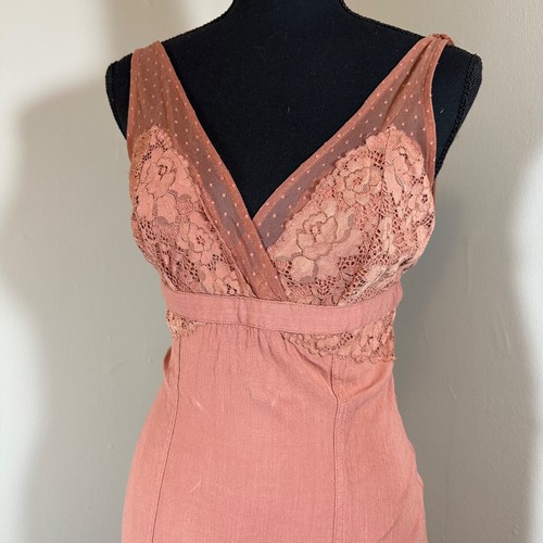 Intimately Free People Kira lace bodycon slip dress size small copper rose - Picture 2 of 11