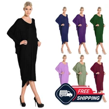 Womens Cocktail Midi Dress Ladies Long Sleeve Clubwear Backless Baggy UK 8-26