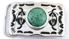 Silver Color Southwest Western 26mm Natural Sonoran Turquoise Cab Belt Buckle