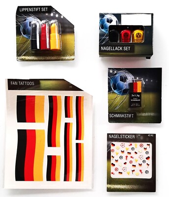Set Fanartikel Deutschland Schminke Kosmetik Lippenstift Nagellack Tattoo