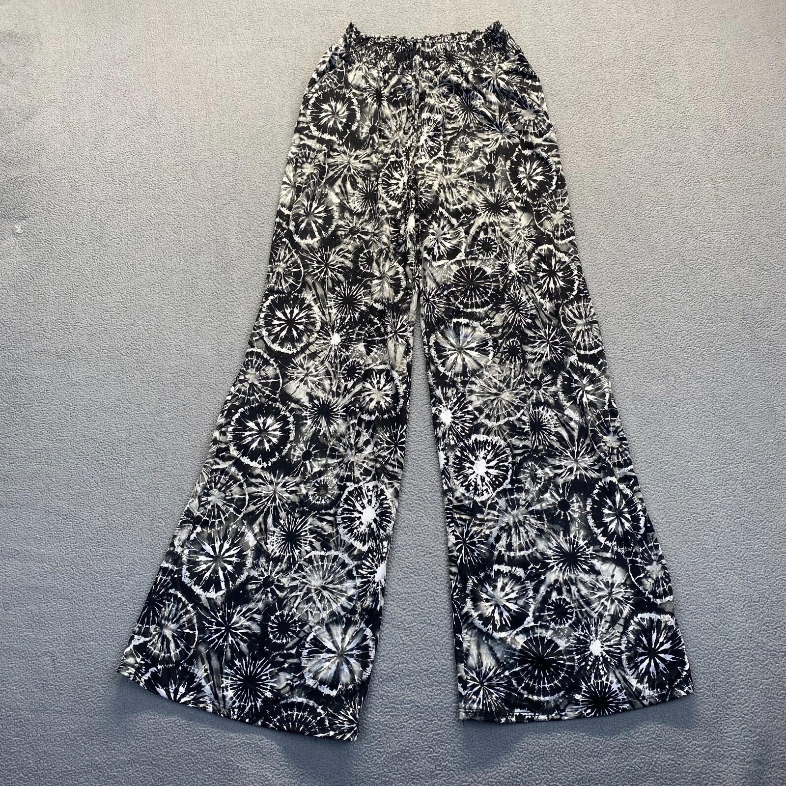 Karen Brooks Womens Black Mid Rise Wide Leg Pants with Pockets Large Elastic Waist USA