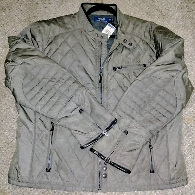 Polo Ralph Lauren Motorcycle/Cafe Racer/Quilted Leather Trim Jacket/ Speed Grey 