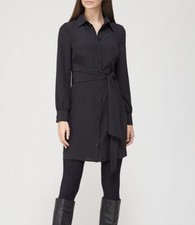 V By Very Tie Waist Belted Collared Shirt Button Up Midi Dress Black UK Size 14
