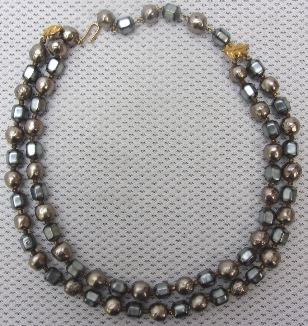 Vintage CASTLECLIFF Beaded Necklace & Earrings Set, Bronze