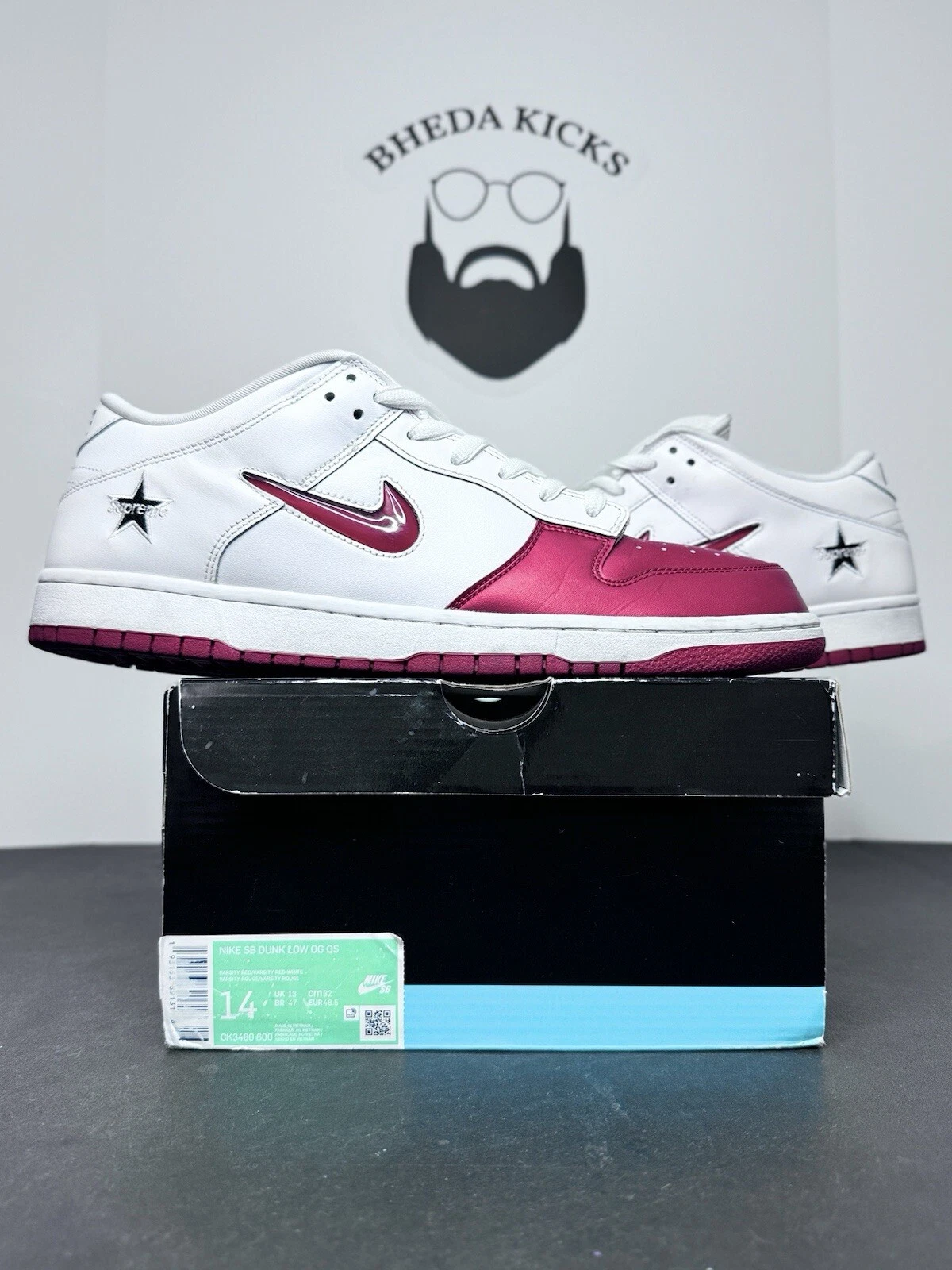 Nike SB Dunk Low OG QS Red Supreme Jewel Swoosh CK3480 600 homme taille 14 »