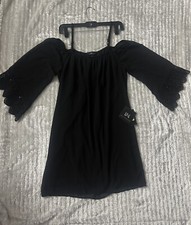 I.N. San Francisco Womens Size Medium Shift Dress Black Off Shoulder Adj Strap