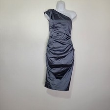 Xscape size 4 slate colored one shoulder draped formal dress