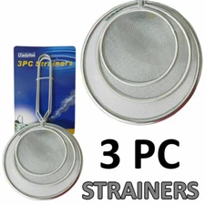 3 PC Stainless Metal Fine Mesh Strainers Sieve W Handle 3 Large Sizes AD-KS-3244