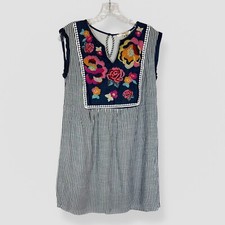 ANDREE By Unit Size Medium Embroidered Boho Floral Chambray Tunic Dress Casual