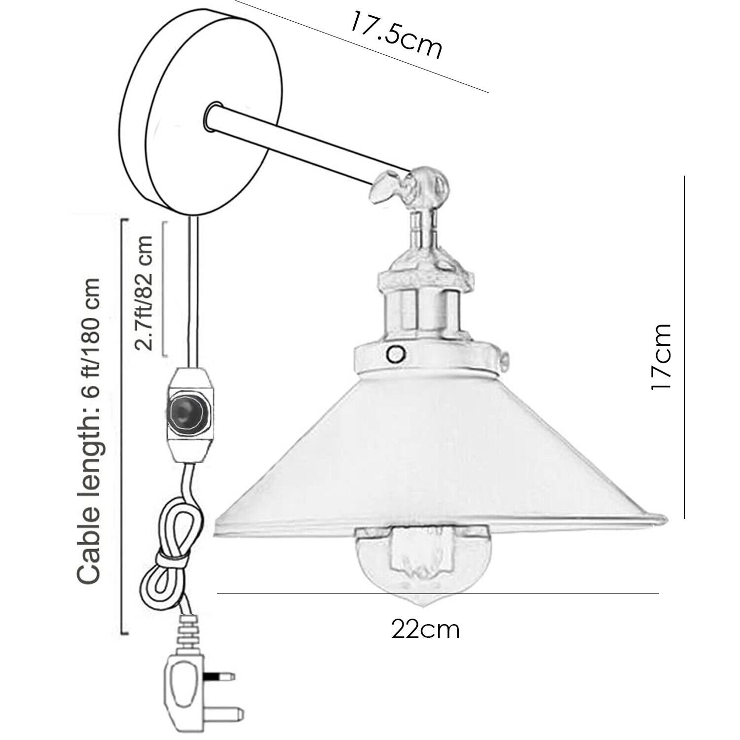 Vintage Wall Light Black Lamp shade Adjustable Wall Sconce Plugin Wall