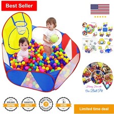 Kids Ball Pit Playhouse with Basketball Hoop - Portable  Easy Assembly - Blue