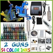 Professional Complete Tattoo Kit 2 Top Machine Gun 54 Inks 50Needle Power Supply