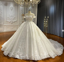 Princess Wedding Dresses Off the Shoulder Court Train Appliques Bridal Gowns