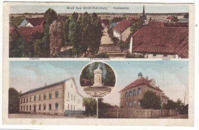 uralte AK Groß-Steinberg Totalansicht Gasthof Kriegerdenkmal Schule 1935 //20