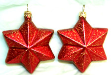 LOT OF 2 COLORFUL STAR GLASS CHRISTMAS ORNAMENTS ABOUT 3" TALL