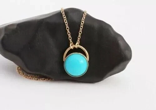 Colgante Bisel Redondo Chapado en Oro Amarillo 14k 2CT Azul Turquesa Bella Durmiente Foto 3 de 4