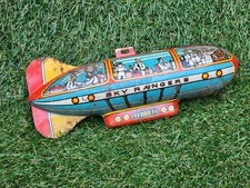 Vintage Unique Art Tin Sky Rangers Zeppelin Blimp Rust 9" Rare Pat Pend.