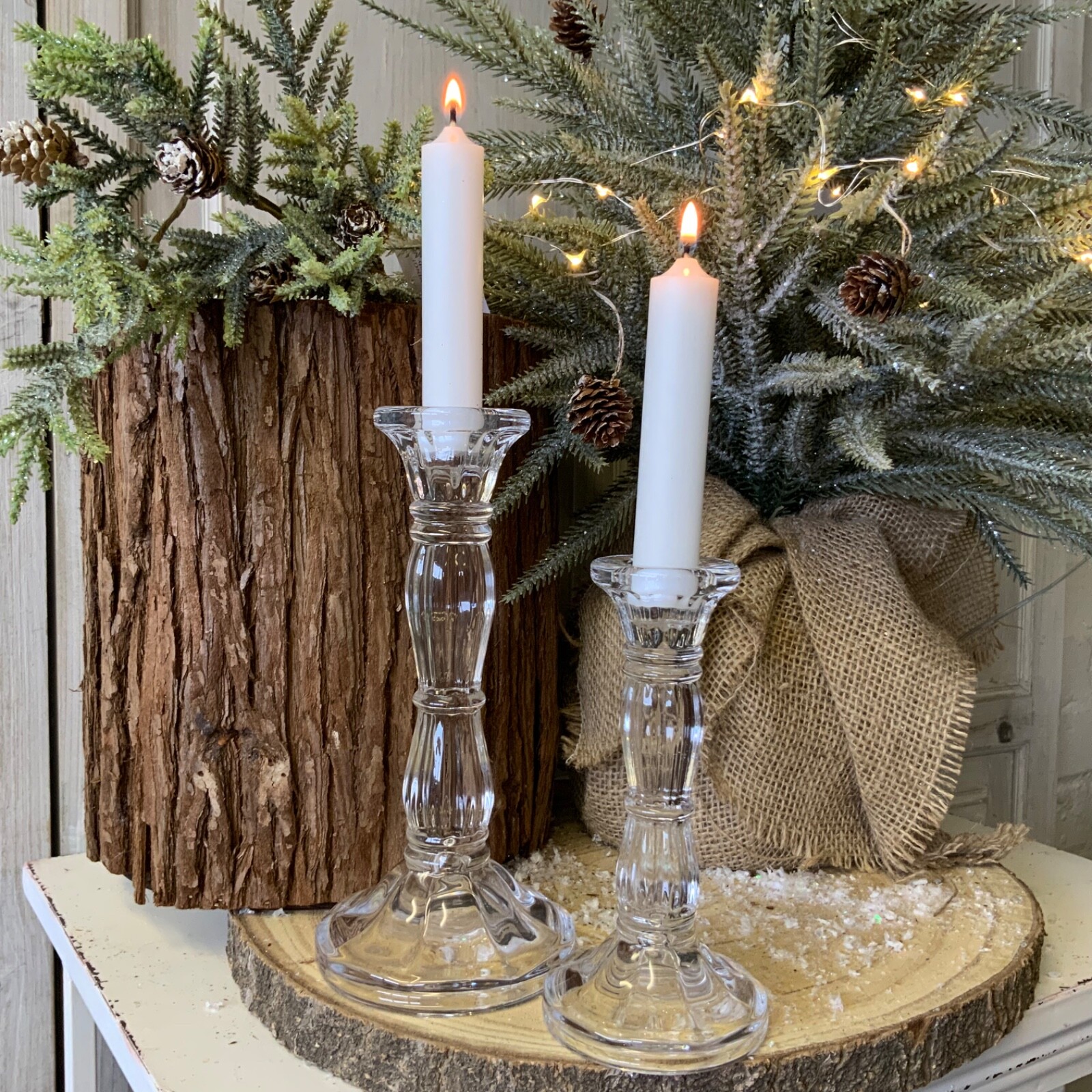 Clear Glass Candlestick Christmas Candle Holder Table Decoration