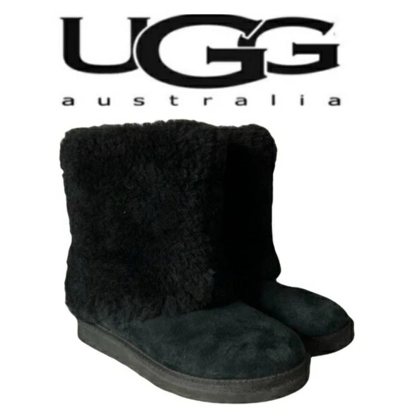 UGG BOOTS PATTEN BLACK SIZE 6 SHEARLING CUFF BOOT USA 6 UK 4.5