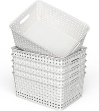 Plastic Storage Baskets, 6 Pack White Weave Bins Organizer, 10.1" x 7.55" x 4.1"