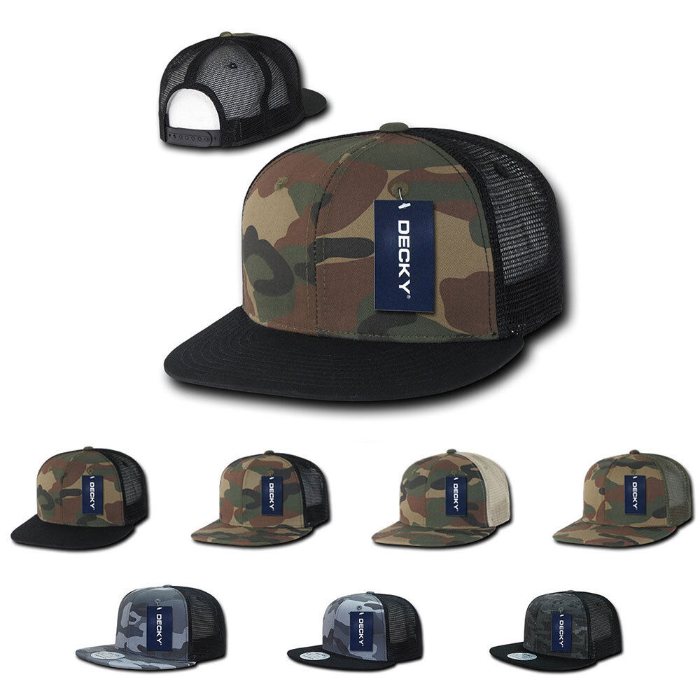 Decky Army Camouflage Camo Flat Bill Trucker Hats Caps 6 Panel Snapback Baseball