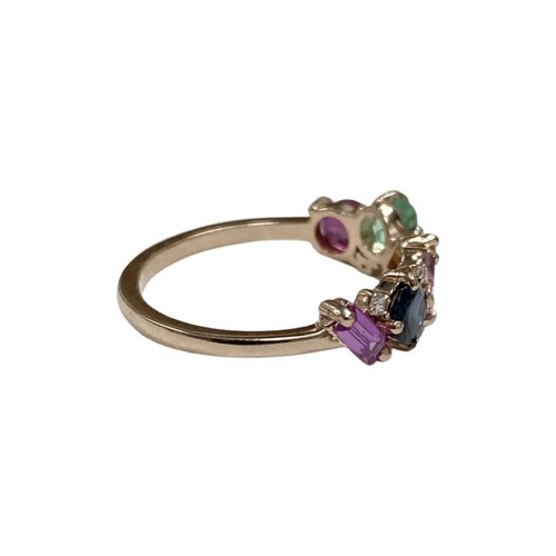 1.30 ctw Genuine Rainbow Sapphire Emerald Diamond Funky Band Ring 14k Rose Gold - Picture 4 of 6