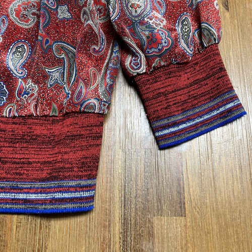Gonna e camicetta vintage rossa a pieghe paisley manica lunga, made in USA, taglia 18 - Foto 9 di 12