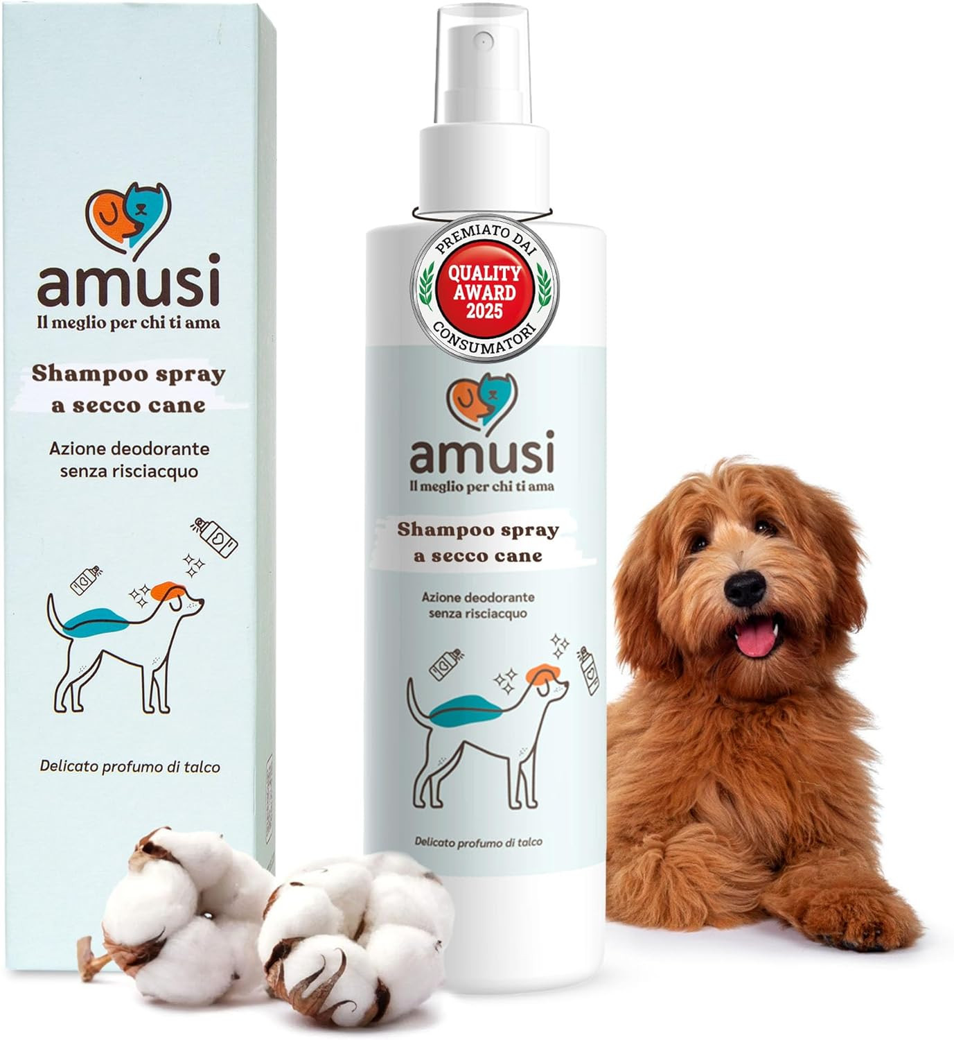Shampoo Secco per Cani 250Ml Antiodore, Made in Italy 100% Naturale E Vegano | S