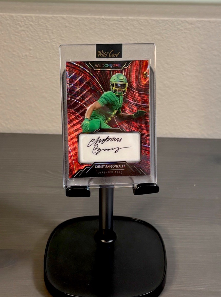 Christian Gonzalez Wild Card Wildchrome Draft Wildribbon Autographs #WCR18 Wave Holographic-Red