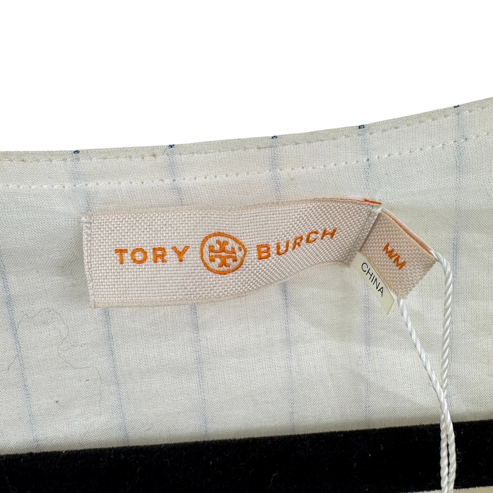 Abito midi duchessa avorio nappe caftano a righe TORY BURCH nuovo con etichette taglia media