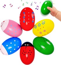 6 Pack Wooden Easter Eggs, Eco-Friendly Woode Percussion Musical Shaker