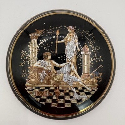 Lidded Trinket Box Adonis Persephone Made in Greece  24k Gold  Vintage