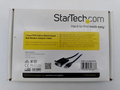 StarTech 1-Port USB to Null Modem RS232 DB9 Serial DCE Adapter Cable w/ FTDI - Image 1 of 4