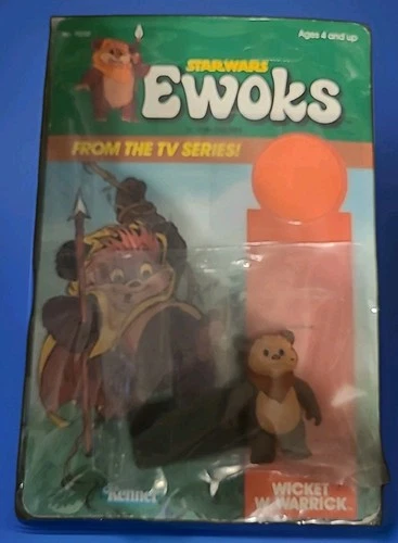 KENNER 1985 STAR WARS TV SERIES EWOKS  CARDBACK, WICKET WARRICK & STAND NO 71250