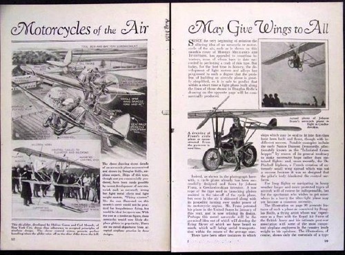 1931 Flying Motorcycles Johann Franz Aerocycle ~ Glide-O-Bike ~ Ski Glider