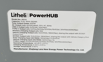 Litheli PowerHUB B600 600-Wat 21.6-Volt USB-C Portable Power