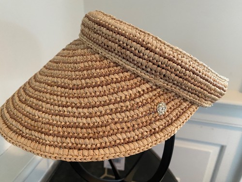 HELEN KAMINSKI SUNLEE RAFFIA VISOR HAT  NEW/TAG  NATURAL/NOUGAT
