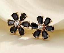 14k GP Stud Earrings Sapphire Lab Created Flowers